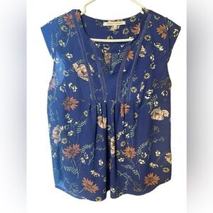 Collective Concepts Womens Blue Floral Cap Sleeve V-neck Semi Sheer Small